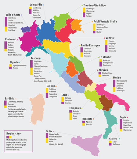 La cartina dei vini italiani